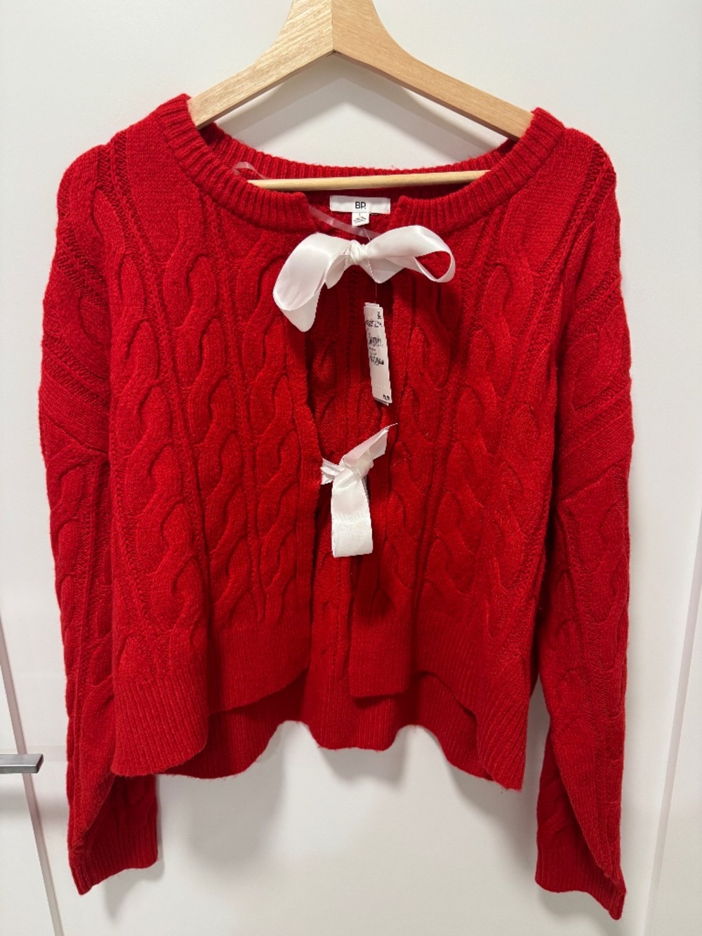 BP. Cable Bow Tie Cardigan Red Salsa Sz Large Nordstrom